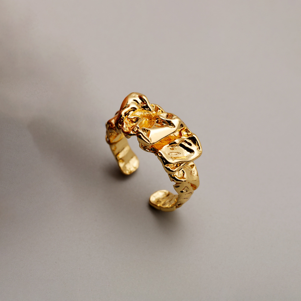 14K Gold Irregular Lava Open Ring