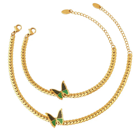 Papillon Luxe 18K Gold Butterfly Bracelet & Anklet Set