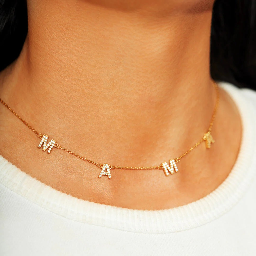 Aria 18K Gold Vermeil "MAMA" Pavé Necklace