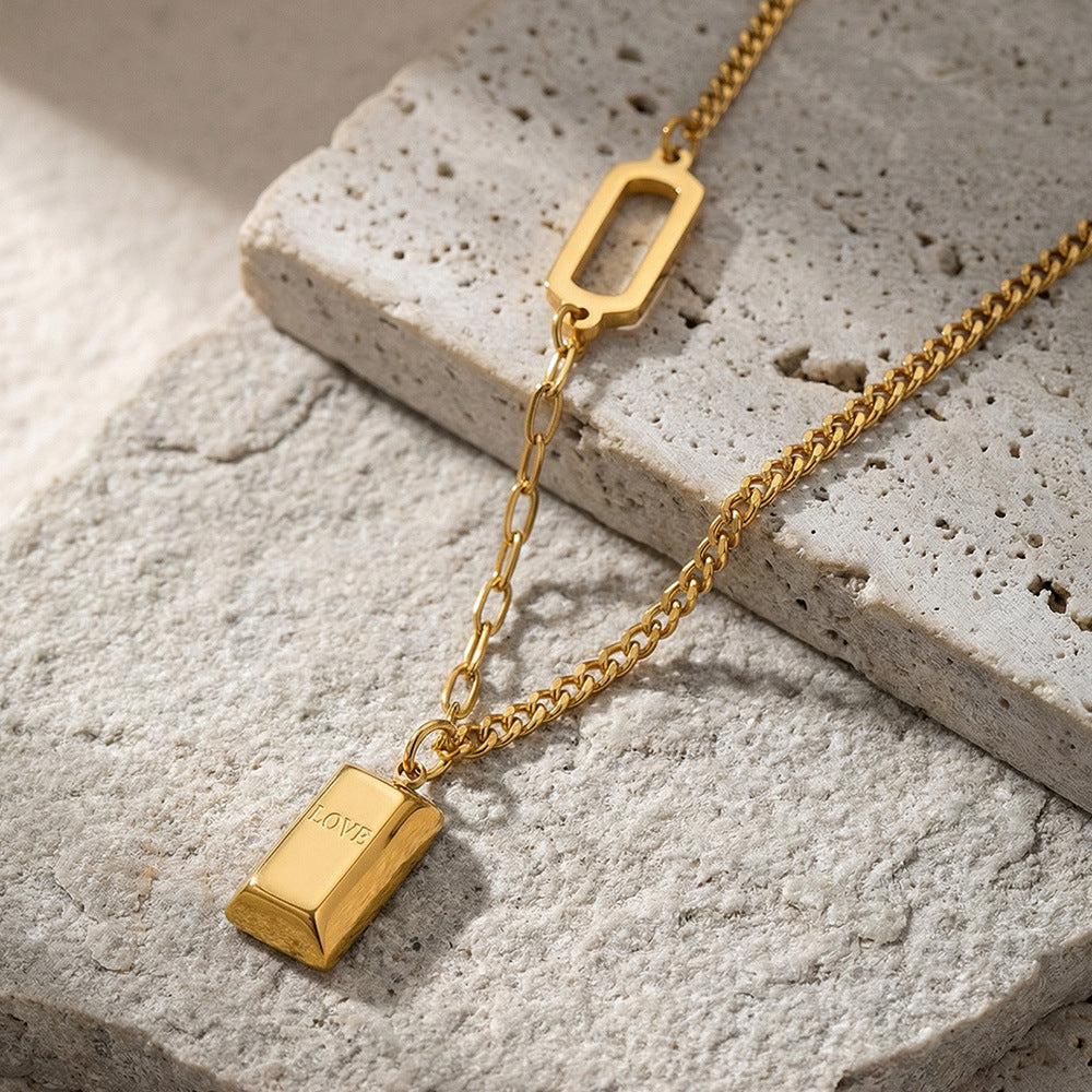 Solid Light 18K Gold Mini Bar Necklace