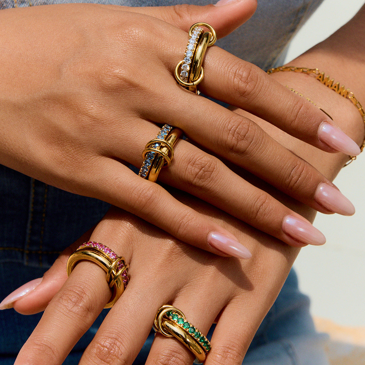 Iris Gala 18K Gold Double-Band Mosaic Ring