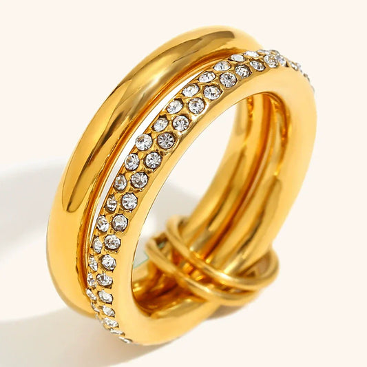 Aria Double-Row 18K Gold Pave Stacking Ring