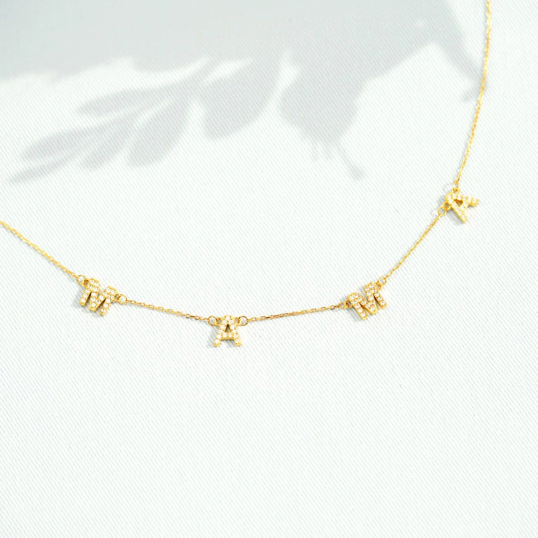 Aria 18K Gold Vermeil "MAMA" Pavé Necklace
