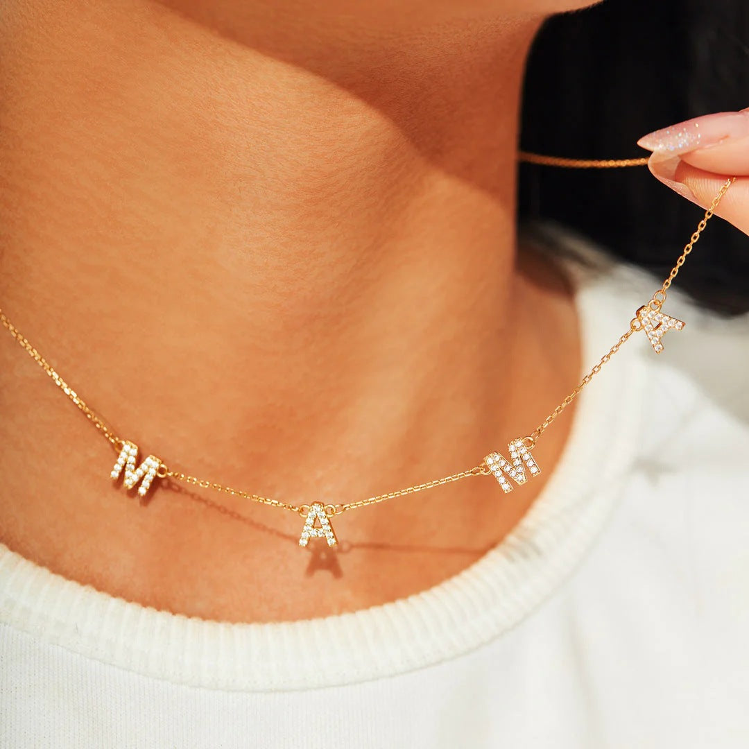 Aria 18K Gold Vermeil "MAMA" Pavé Necklace