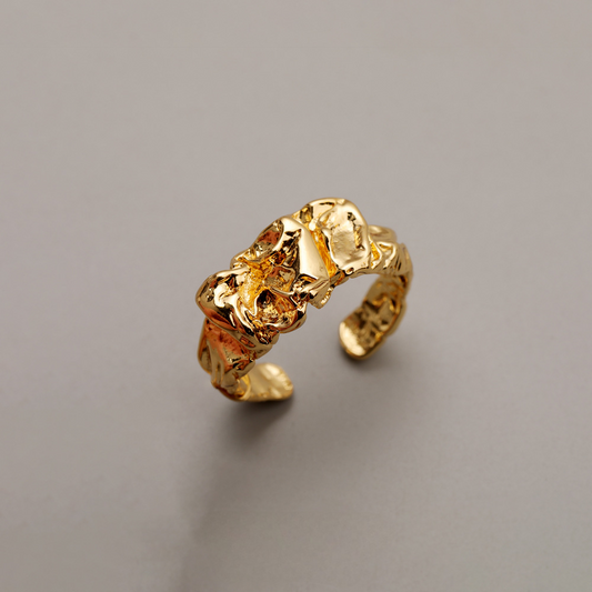 14K Gold  Irregular Lava Open Ring