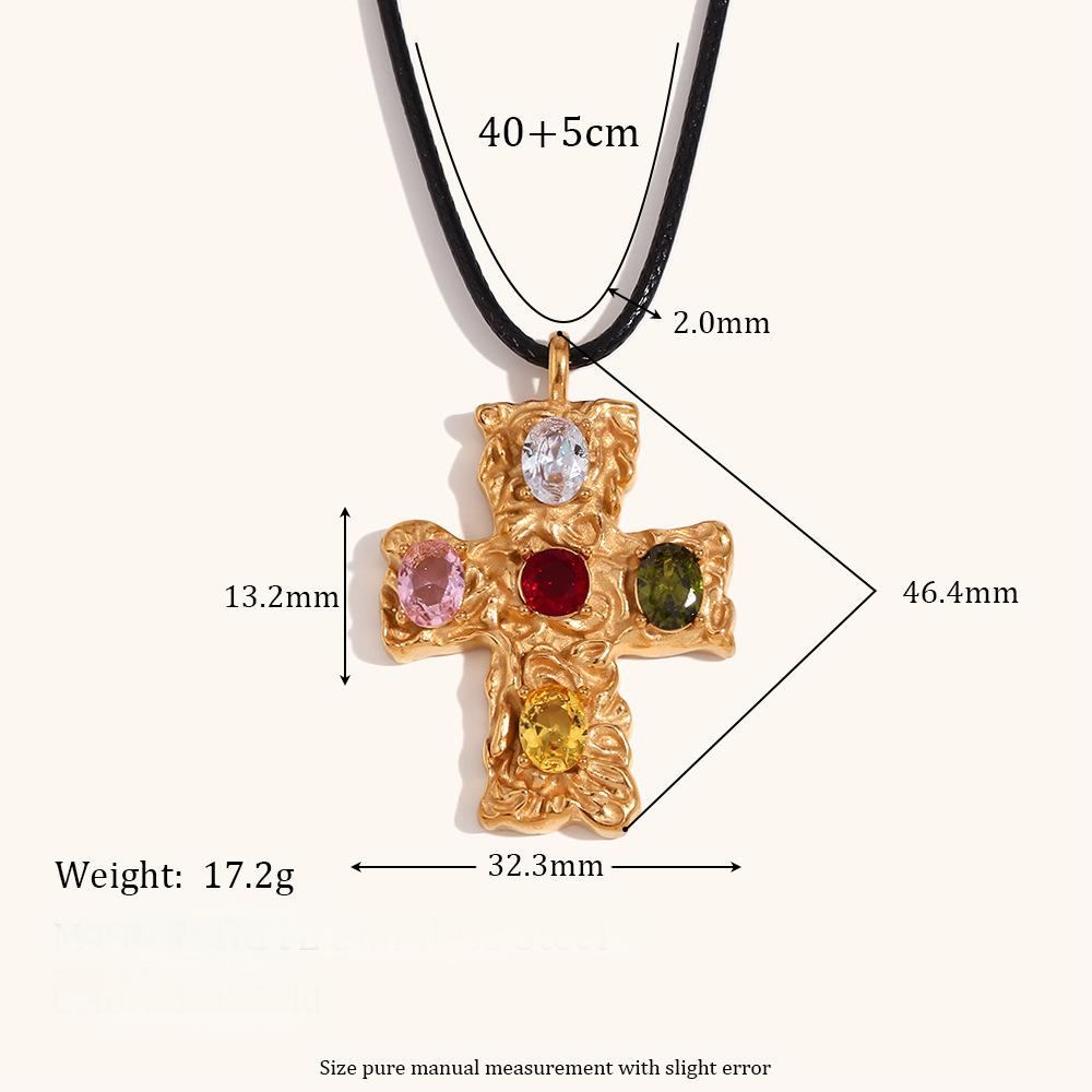 Cathedral Hammered 18K Gold Cross with Natural Gems