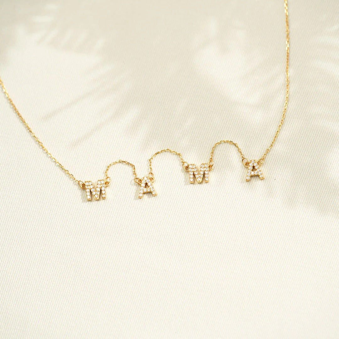 Aria 18K Gold Vermeil "MAMA" Pavé Necklace