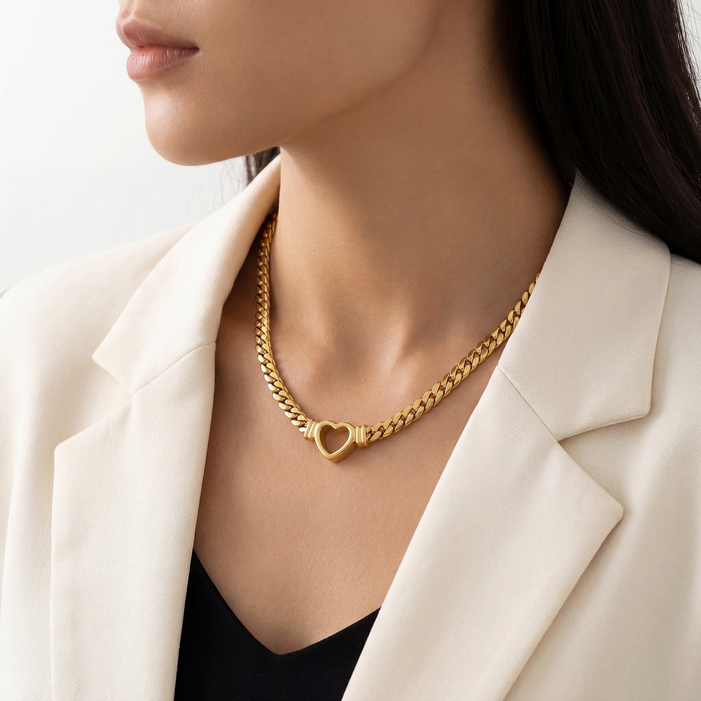 14K GoldSerene Heart Snake Chain Necklace