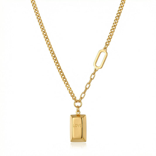 Solid Light 18K Gold Mini Bar Necklace